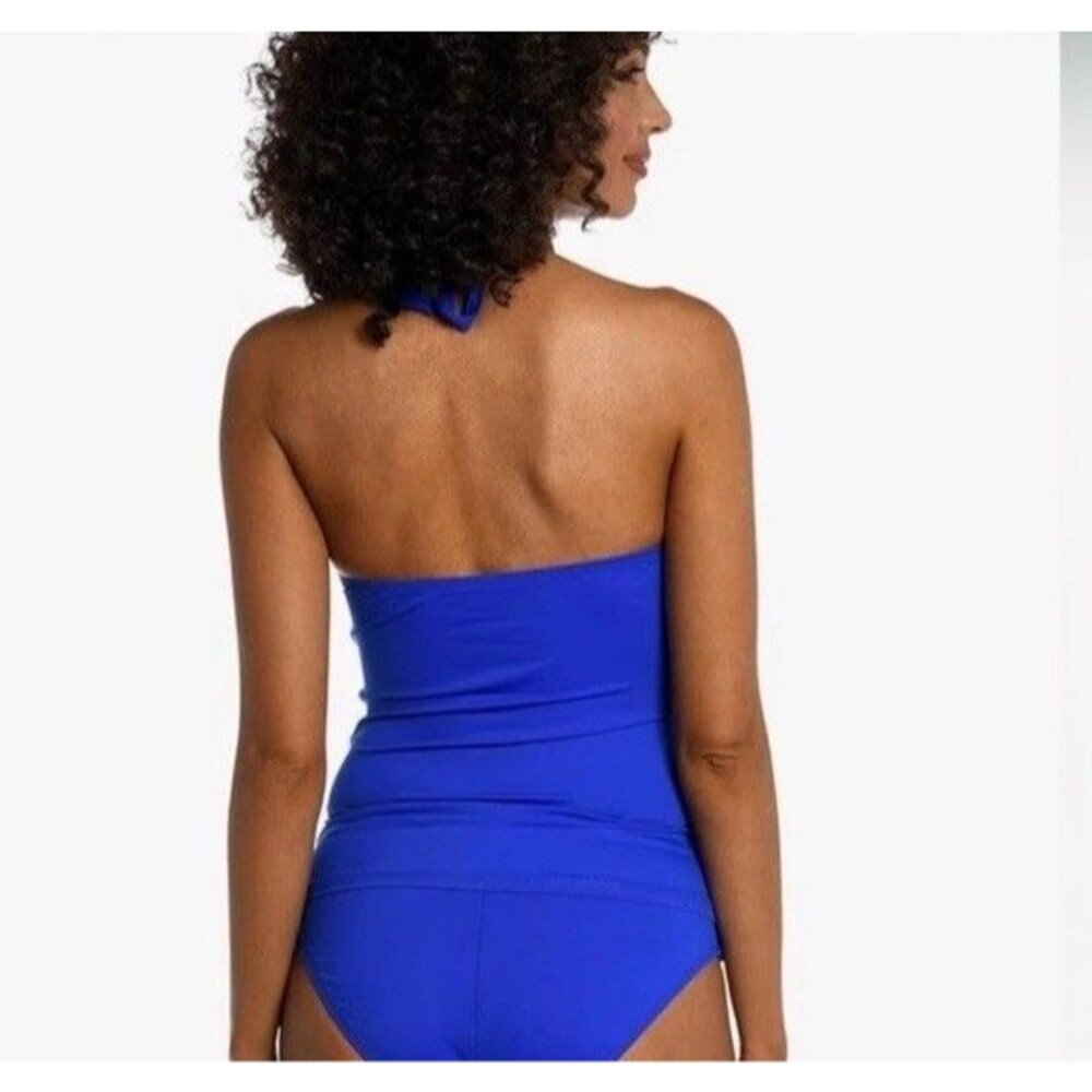 La Blanca Womens Sz 12 Island Goddess Halter Tankini Swimsuit Top Sapphire Blue - Picture 7 of 11